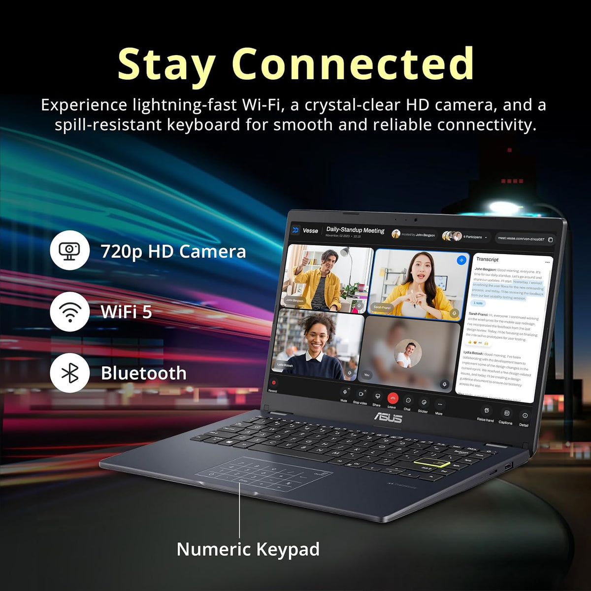 ASUS Vivobook Go 14' FHD Laptop, Intel Celeron N4500, 4GB DDR4 RAM, 288GB Storage(128GB eMMC + 160GB Docking Station Set), Intel UHD Graphics, Number Pad, Webcam, Wi-Fi 5, Win 11, Star Black