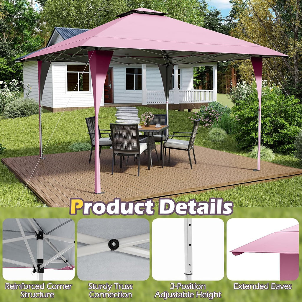 Tangkula 13x13 FT Pop Up Gazebo, UPF50+ Outdoor Sunshade Shelter with Carrying Bag, 8 Stakes, 4 Wind Ropes, Foldable Outdoor Gazebo for Beach Party Event Camping (Pink)