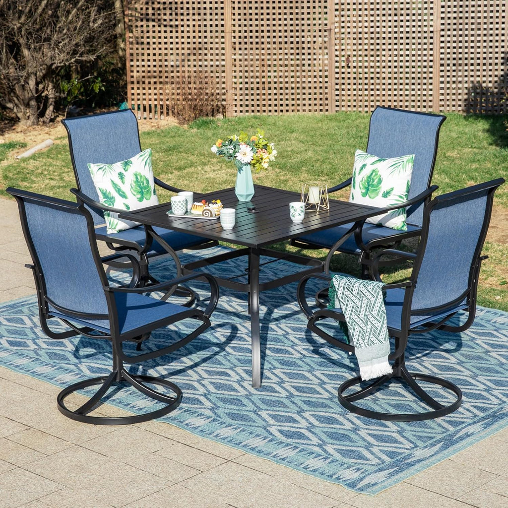 MFSTUDIO Patio Table and Chairs Set of 4, Outdoor Dining Set with Metal Table and Swivel Chairs, 5 Piece Patio Furniture Set for Deck/Backyard/Poolside/Garden