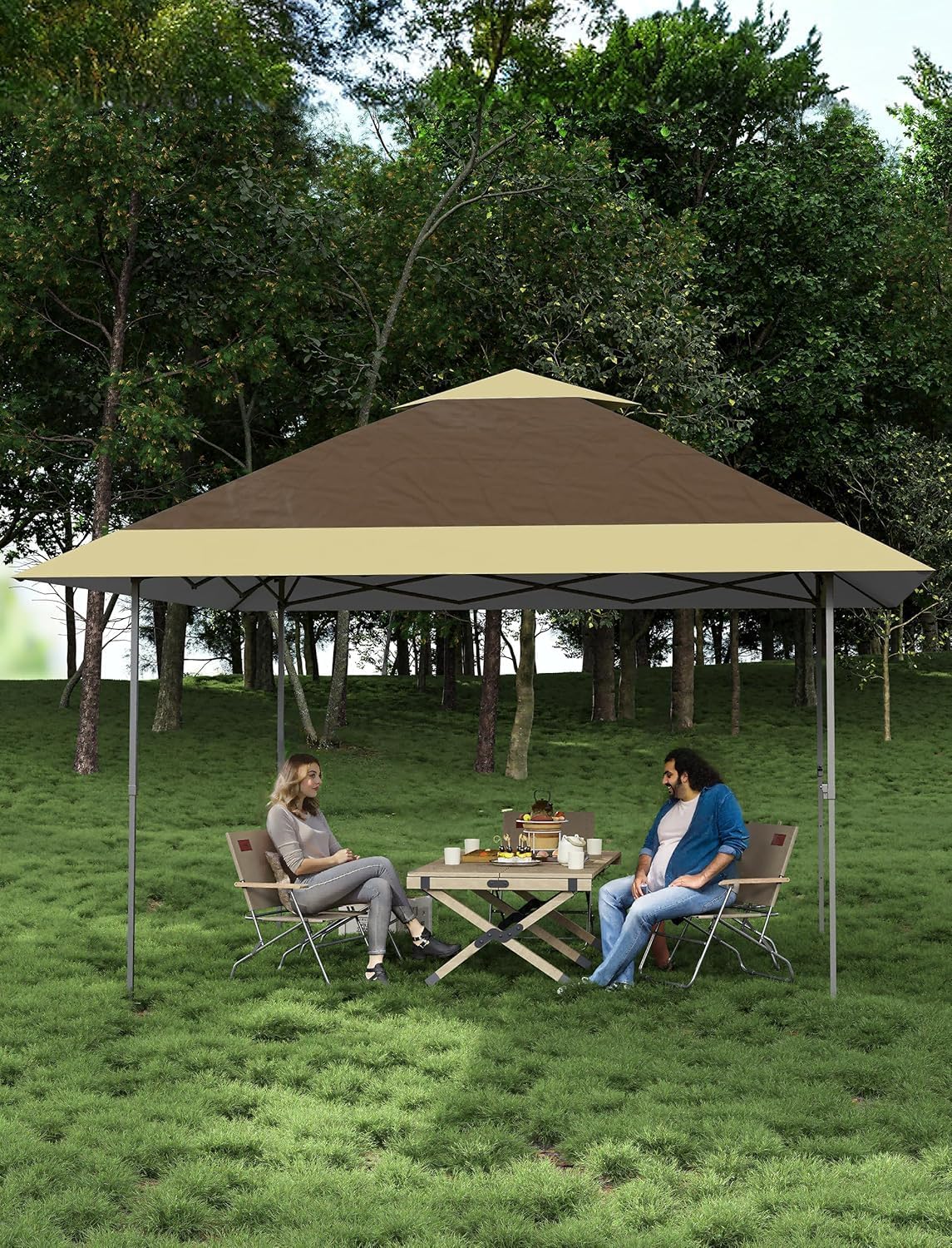 Garvee 12x12 ft Pop Up Gazebo,Canopy Tent on Clearance,Outdoor Patio Gazebo,Tent for Party,Wedding,Outdoor Dining,Backyard(Khaki+Light Khaki)