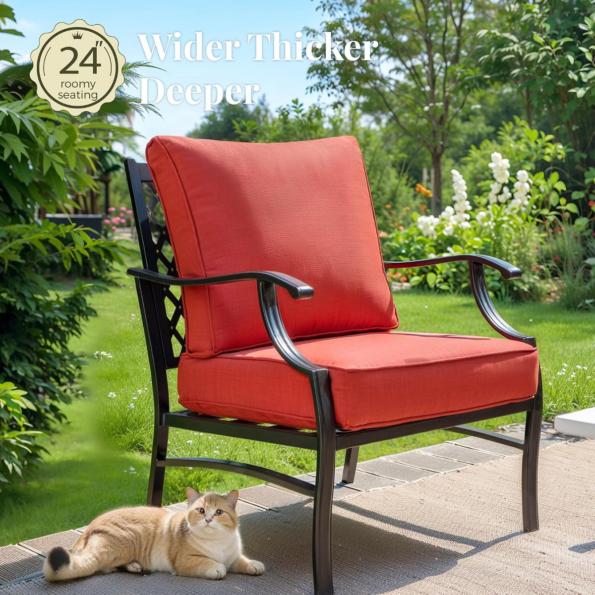 MIXPATIO Patio Furniture Set with Fire Pit Table, 5 Pcs Metal Outdoor Conversation Set, 4 Single Chairs with 5.75' Extra Thick Cushion and 28' Fire Pit Table for Backyard Deck, Red