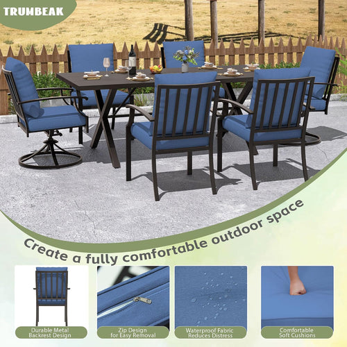 7-Piece Patio Dining Set Outdoor Conversation Set,Metal Outdoor Furniture Set with Umbrella Hole Cut-Out 78.7' x 35.4' Table and 6 Metal Chairs for Backyard,Garden,NavyBlue