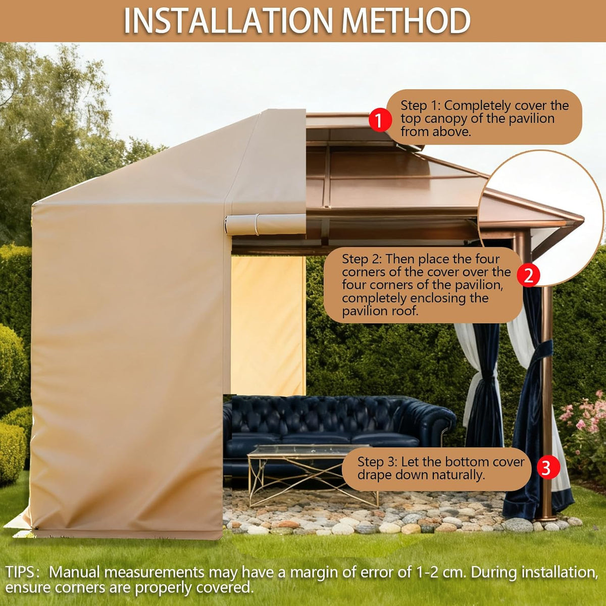 Winter Gazebo Cover for 10x12 Outdoor Hardtop Gazebos, Waterproof Enclosed Canopy Protective Covers Gazebo Accessories with 4 Sand Bags