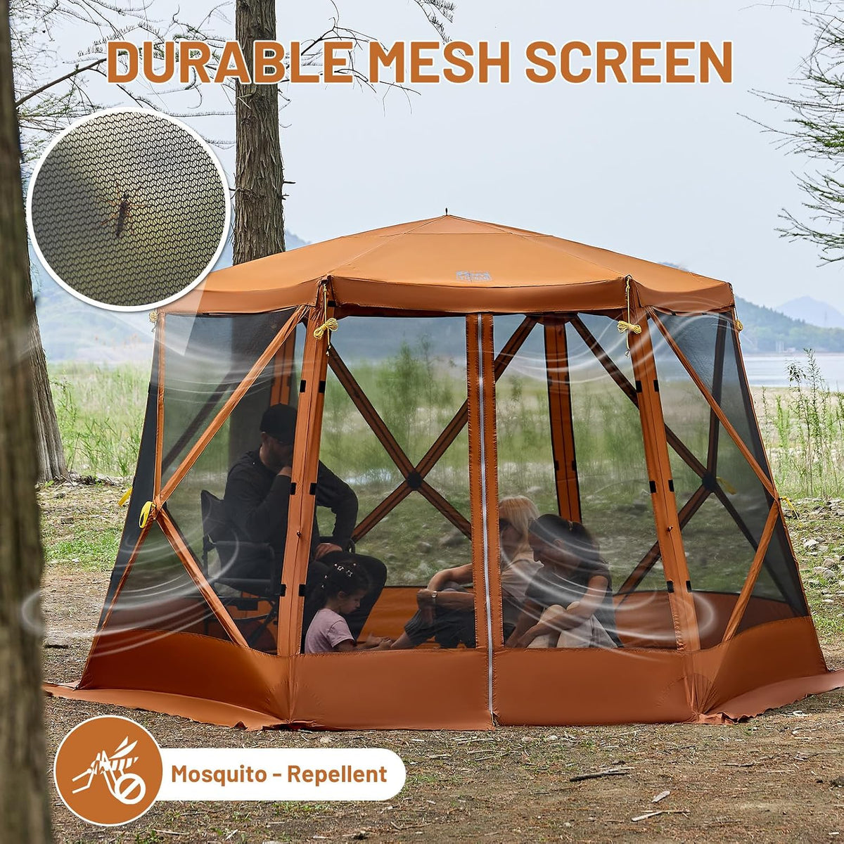 Timber Ridge Easy Pop Up Gazebo Canopy Tent for Camping, 11.5 X 9.8 Ft Portable Instant Screenhouse, Pop Up Screened in Canopy with Netting for Backyard, Patio, Outdoor, Tailgating, Picnics, Orange