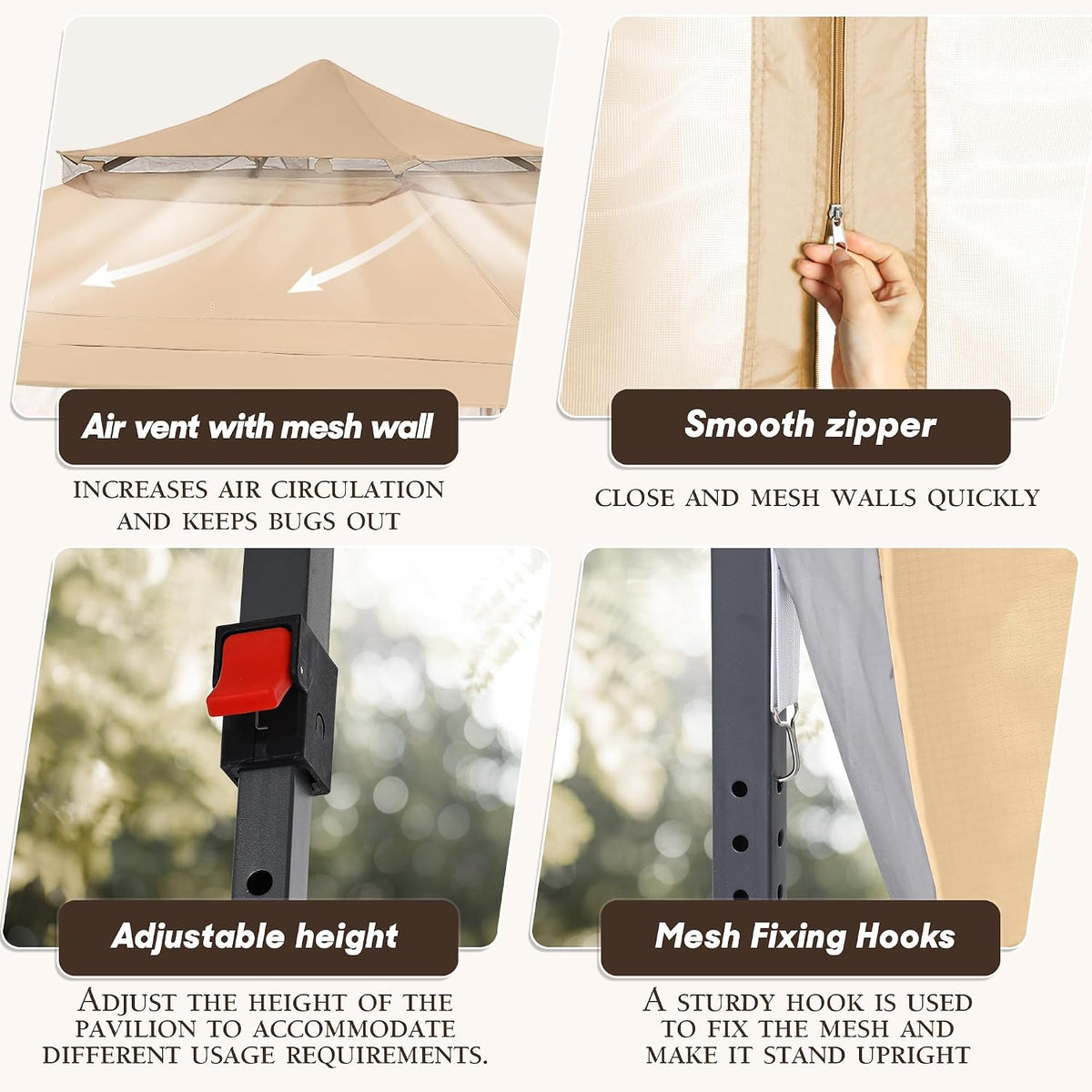 COOSHADE 11x11Ft Easy Pop Up Gazebo Tent Instant Outdoor Canopy Shelter with Mosquito Netting Walls(Khaki)