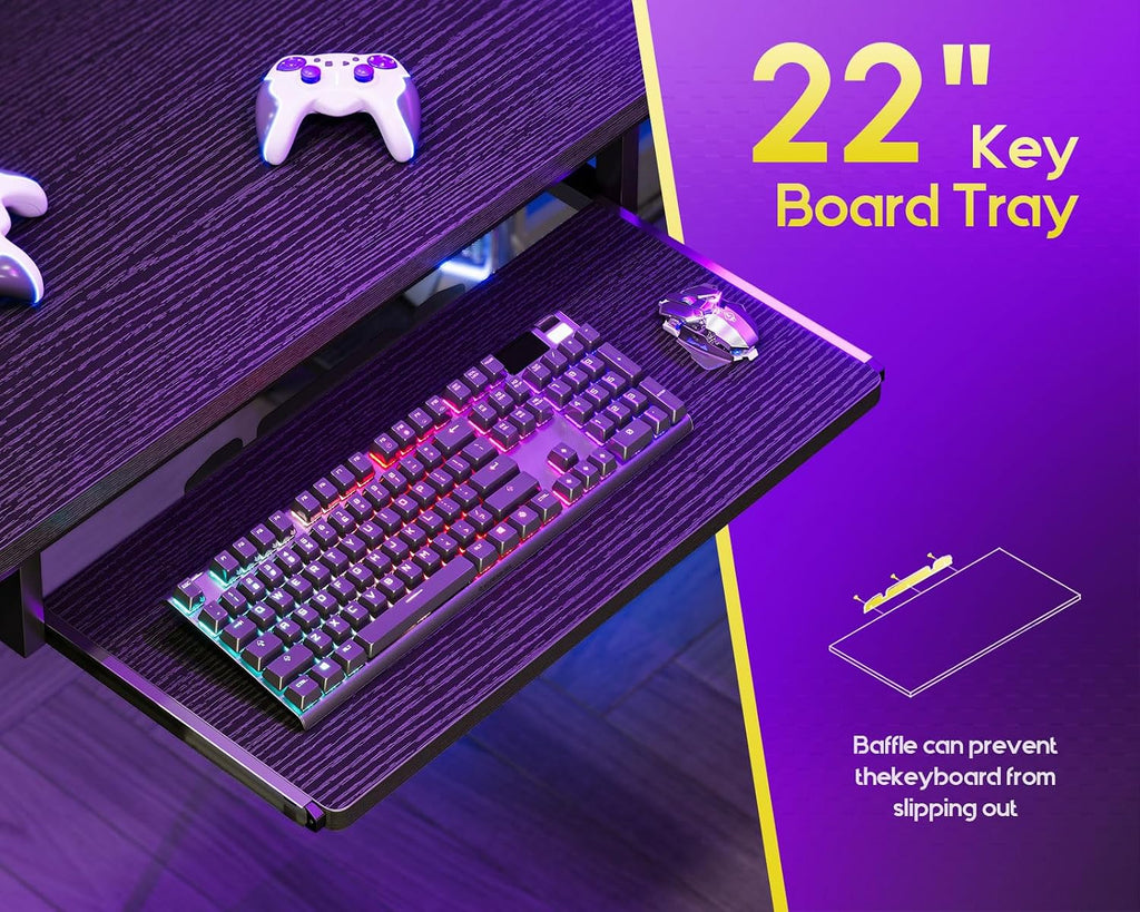 AODK 59 Inch L Shaped Desk with 4 Drawers, Gaming Desk with Led Lights & Power Outlets, Computer Desk with Pegboard & Keyboard Tray, Reverisble Home Office Desk with Storage Shelves & CPU Stand, Black
