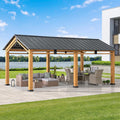 SUNJOY Carport 11 ft. x 20 ft. Standard Wood Gazebo Heavy Duty Garage, Cedar Framed Gazebo Car Shelter with Metal Roof and Movable Ceiling Hook, Shade for Backyard, Patio Lawn and Garden