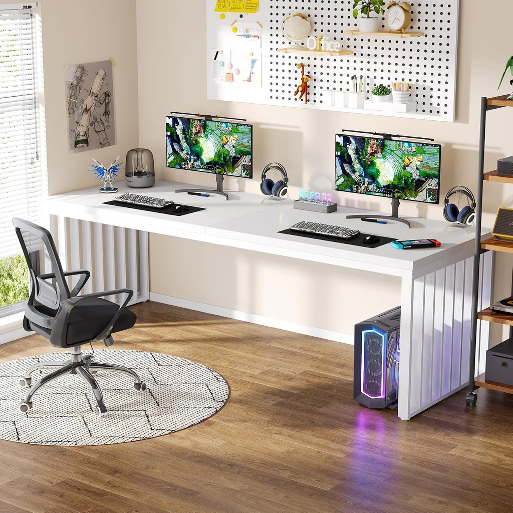Tribesigns 78.74' Extra Long Computer Desk 2 Person Desk, Double Long Table with Heavy Duty Metal Frame, Double Workstation Study Table for Home Office (Without Chair) (White)