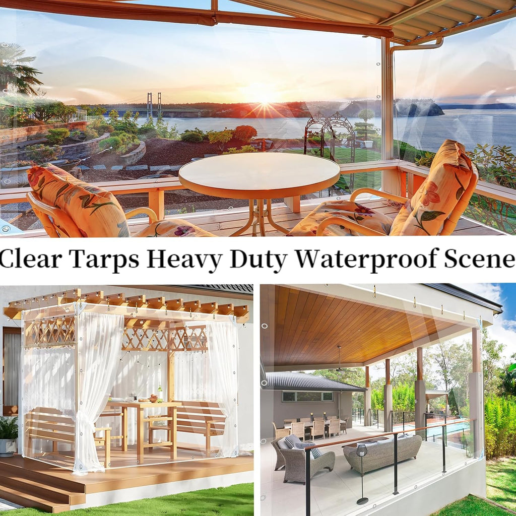 Clear Tarp - Heavy Duty Waterproof 4ft x 17.5ft Plastic Tarps with Grommets Clear Vinyl Tarps for Outdoor Porches Transparent Tarpaulin for Patio Enclosure Roofs Greenhouse Plant Chicken Coop Cover