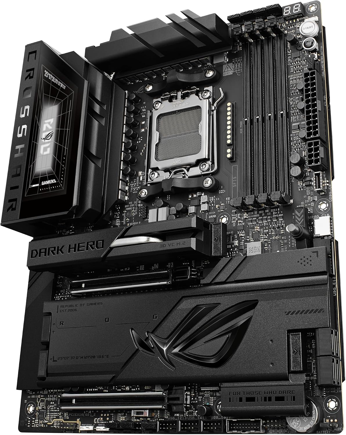ASUS ROG Crosshair X870E Dark Hero ATX Motherboard, 20+2+2 Power Stages, DDR5 Slots, PCIe® 5.0, Five M.2 Slots, 3D VC M.2 heatsink, USB4®, AI Cache Boost, PCIe Slot Q-Release, AIO Q-Connector