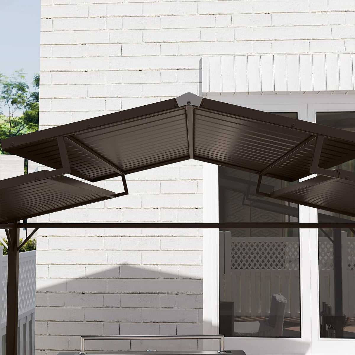 Outsunny 8' x 5' Hardtop Grill Gazebo with Double Metal Roof, 2 Side Shelves and 4 Cup Holders, Outdoor BBQ Gazebo, Grill Canopy for Patio Backyard Lawn Deck