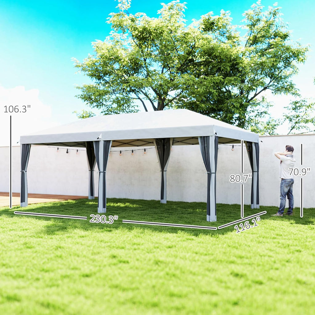 Outsunny 10' x 20' Pop Up Canopy Tent with Netting, Heavy Duty Large Party Tent, Instant Sun Shelter with Carry Bag for Backyard Garden Patio, Cream White