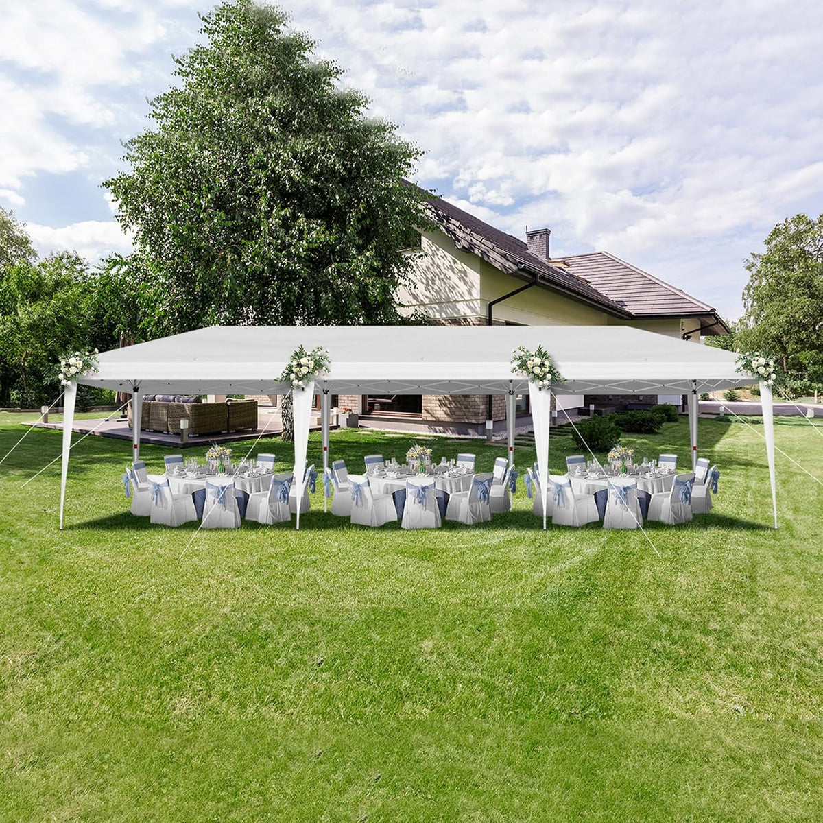VINGLI 10x30 Pop Up Canopy Tent, Outdoor Tent Canopy Foldable Portable Canopies for Camping, Patio, Parties, EZ Up Gazebo Canopy with Carry Bag(White)