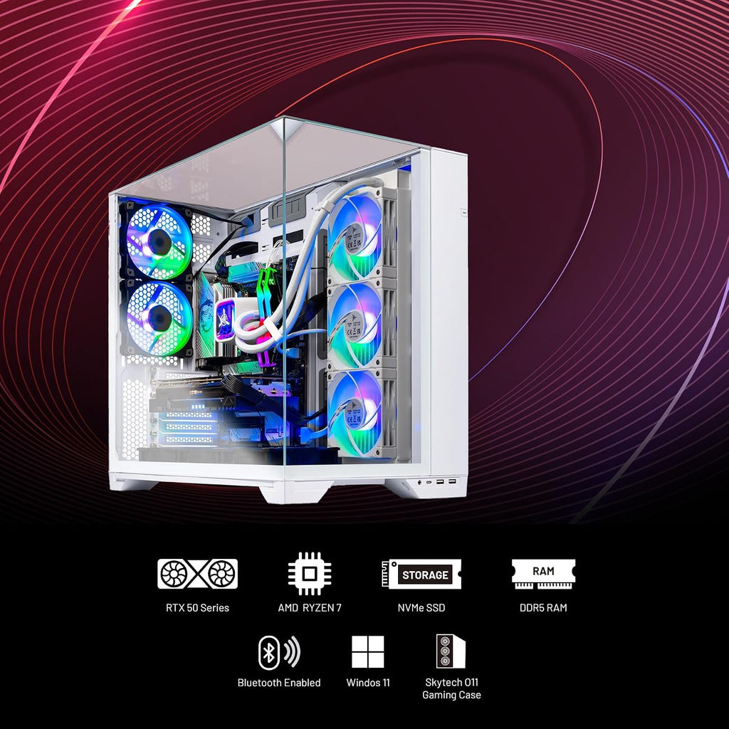 Skytech Gaming O11 Vision Gaming PC, AMD Ryzen 7 9800X3D 4.7GHz, NVIDIA RTX 5090 32GB VRAM, X870 Board, 2TB Gen4 NVMe SSD, 32GB DDR5 RAM 6000, 1000W Gold ATX 3 PSU, 360 ARGB AIO, WI-FI 7, Windows 11