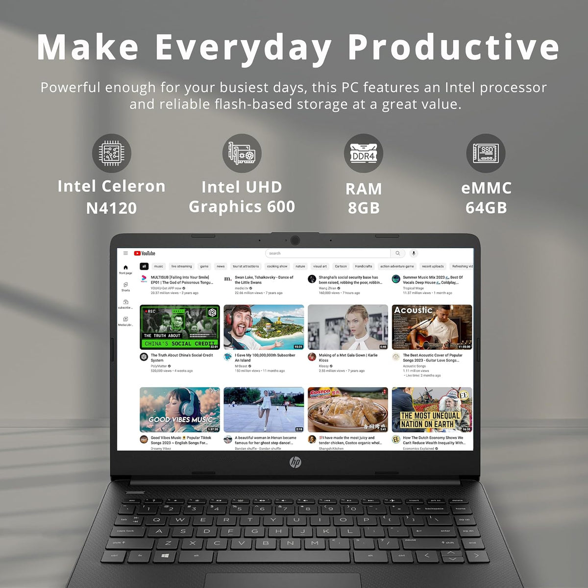 HP Stream 14' HD BrightView Laptop, Intel Celeron N4120 Processor, 8GB RAM, 64GB SSD, Intel UHD Graphics, 720p Webcam, WiFi, HDMI, Win 11 S, Black (Renewed)