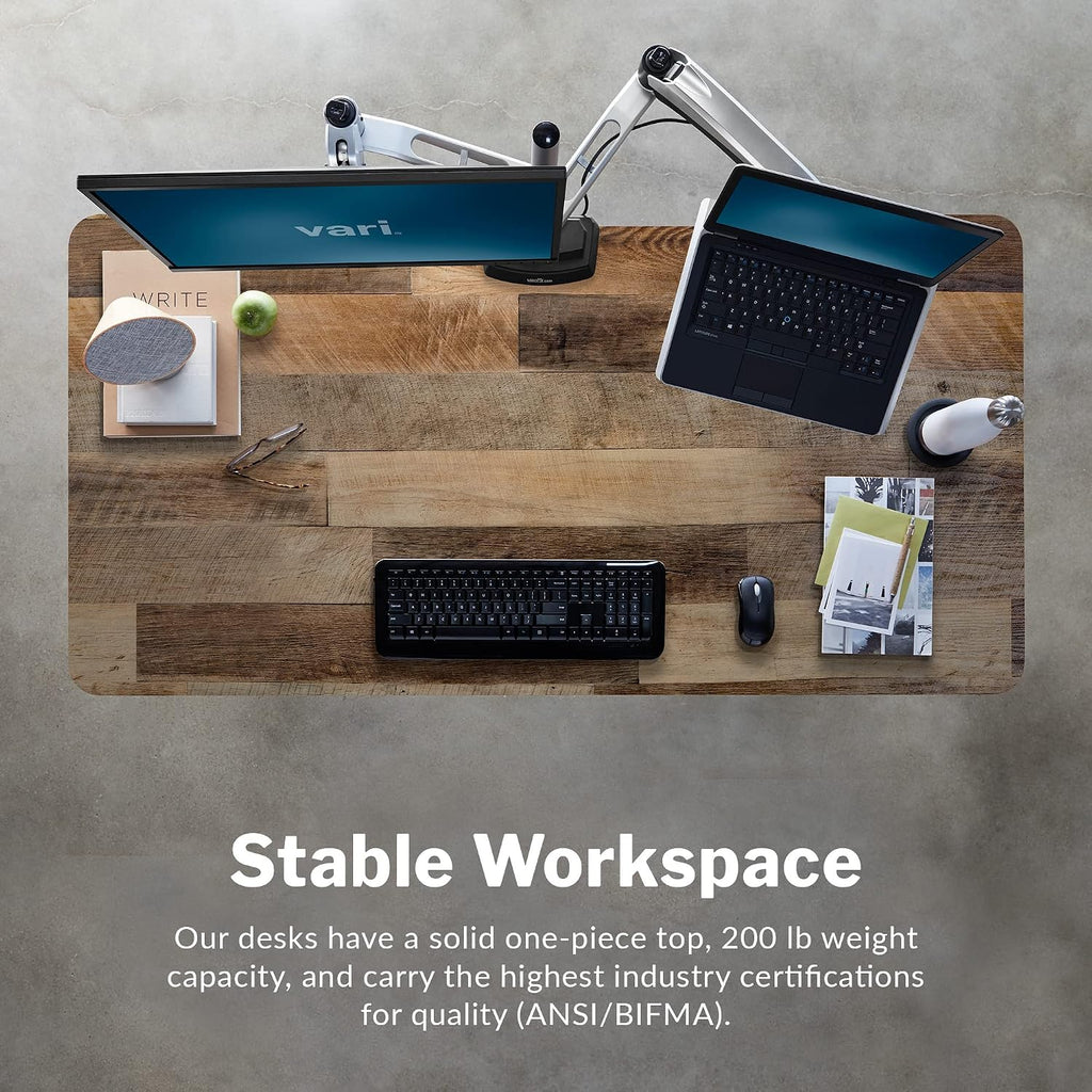 Vari Classic Electric Standing Desk - VariDesk Height Adjustable Sit/Stand Desk - Dual Motor with Memory Presets, Stable T-Style Legs - Gaming or Home Office Workstation - 60'x30', Reclaimed Wood