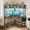 SEDETA Corner Desk, 39' W x 62' H Small Office Desk with Hutch & LED Lights, Triangle Gaming Computer Desk with Keyboard Tray, Storage Bag, and Headphone Hook for Small Space, Rustic Brown