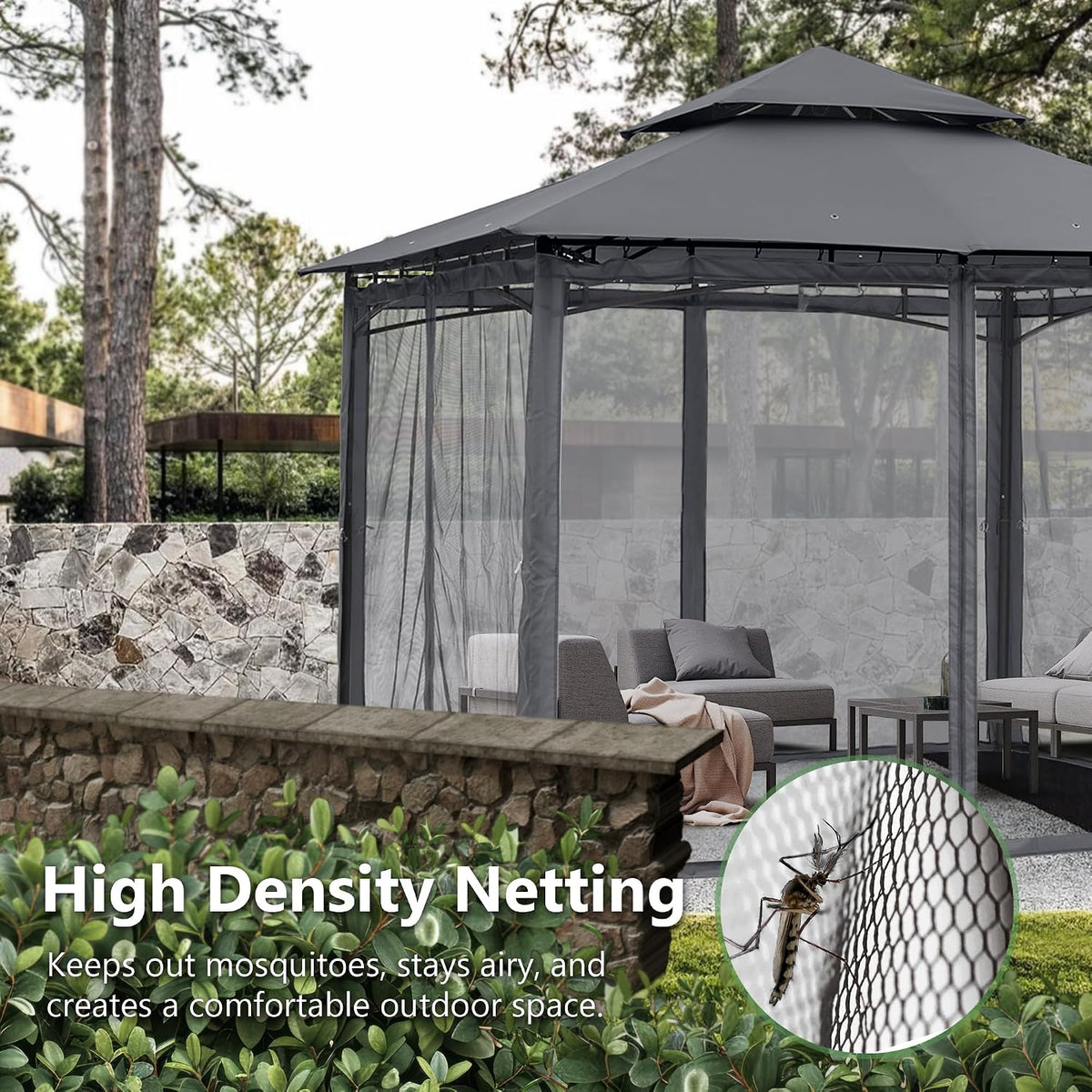 MASTERCANOPY Outdoor Garden Gazebo for Patios with Stable Steel Frame and Netting Walls (11x11,Dark Gray)