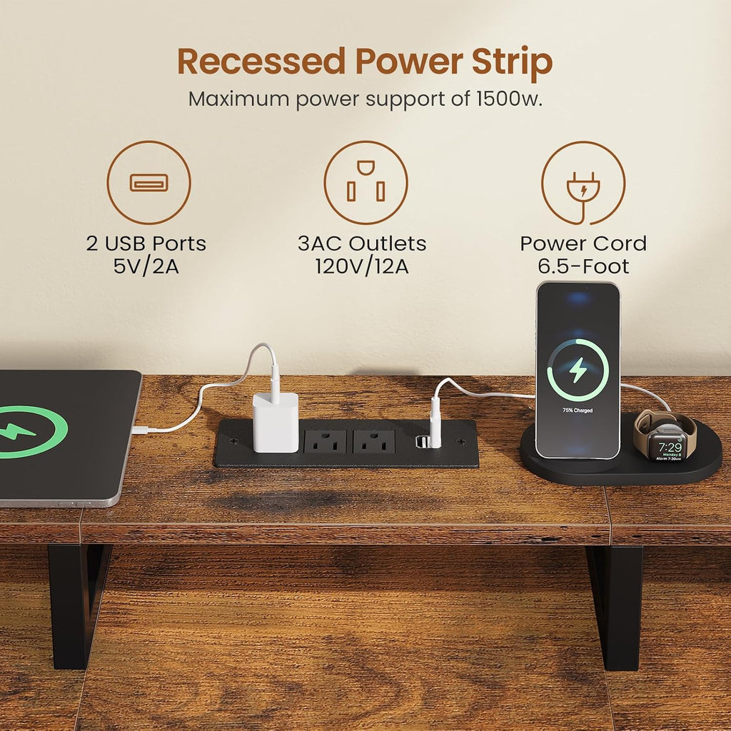SEDETA 94.5' 2 Person Gaming Desk, Long Office Computer Desk with 8 Drawers & LED Lights, Two Person Desk with Storage, Power Strip & Monitor Stand for Home Office, Rustic Brown