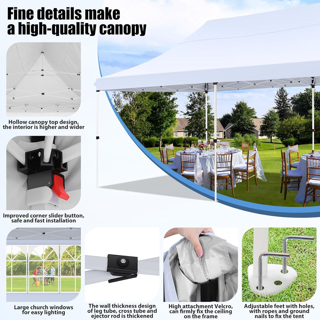 COBIZI Canopy 10x20 Pop Up Canopy Tent with Sidewalls, Waterproof Commercial Canopy Ez Outdoor Instant Gazebo UV Protection 50+ Event Shelter, Garden Tents for Parties with Sandbags, White