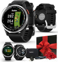 Garmin Approach S44 (Black/Silver) Golf GPS Smartwatch Gift Box Bundle - 1.2' AMOLED Display, On-Course Features & 15H Battery Life with PlayBetter Screen Protectors, Wall Adapter & Hard Case