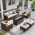 Sophia & William Patio Furniture Set with Fire Pit Table, Large Outdoor Wicker Rattan Sectional Sofa 8 Piece Patio Conversation Set for Deck, Backyard, Porch, Outside(56-Inch Fire Pit,Beige)