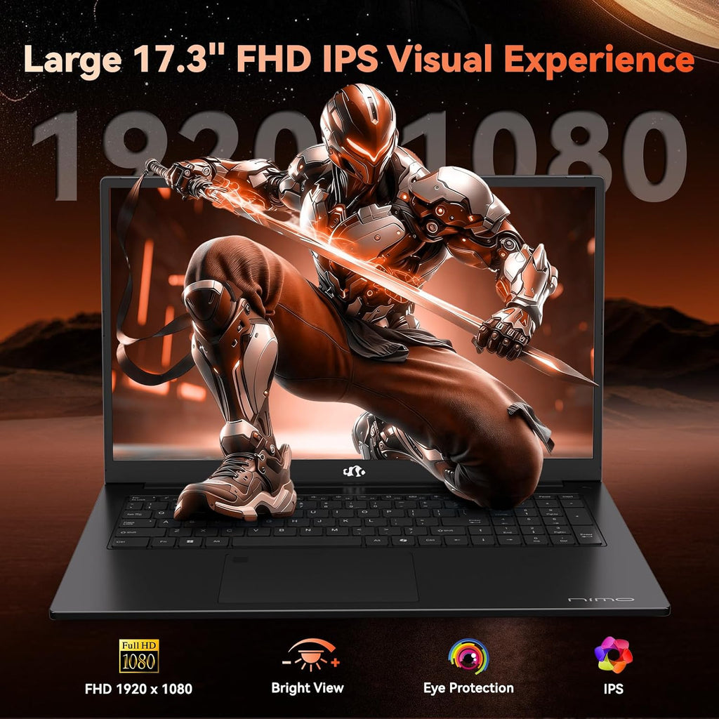 NIMO 17.3' FHD Gaming Laptop – AMD Ryzen 7 7735HS 8-Core/16-Thread, Radeon 680M Graphics, 16GB DDR5, 1TB NVMe SSD, Light Gaming & Esports Ready, Backlit Keyboard, Fingerprint Unlock, 100W PD Type-C