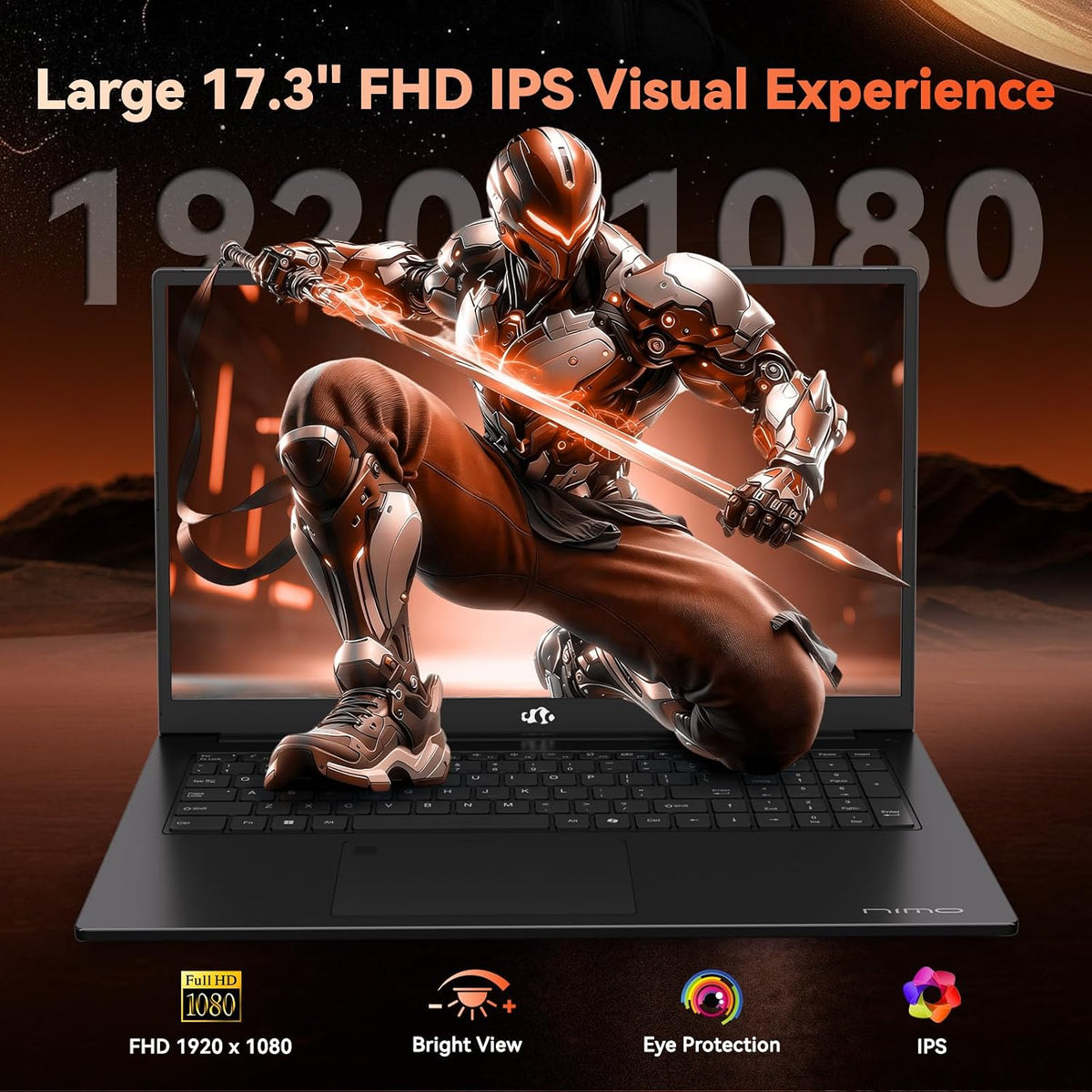 NIMO 17.3' FHD Gaming Laptop – AMD Ryzen 7 7735HS 8-Core/16-Thread, Radeon 680M Graphics, 16GB DDR5, 1TB NVMe SSD, Light Gaming & Esports Ready, Backlit Keyboard, Fingerprint Unlock, 100W PD Type-C
