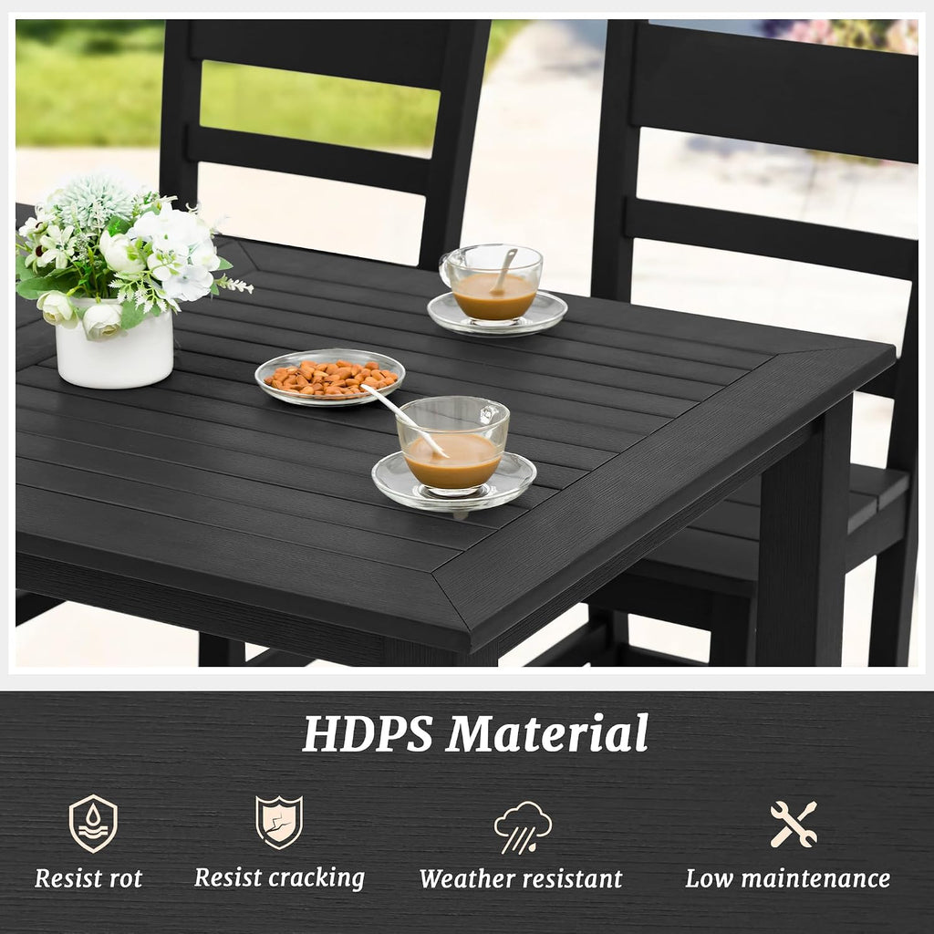 Cozyman 7-Piece Outdoor Dining Set - HDPS Patio Dining Table and Chairs, All Weather Furniture for Outdoor, Indoor, Patio, Garden, Black
