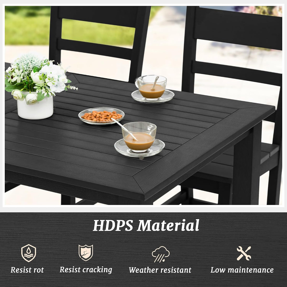 Cozyman 7-Piece Outdoor Dining Set - HDPS Patio Dining Table and Chairs, All Weather Furniture for Outdoor, Indoor, Patio, Garden, Black