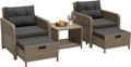 LHBcraft Outdoor Furniture 5 Piece Patio Conversation Set, PE Rattan Patio Set with Soft Cushions & Coffee Table, Outside Furniture with Hidden Ottoman for Porch, Lawn, Garden, Balcony, Black
