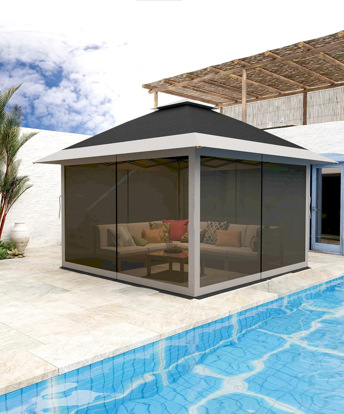 KYBOLT 13x13 Pop Up Gazebo Outdoor Canopy Shelter with Mosquito Netting 4 Stanbags Instant Gazebo Tent for Lawn, Garden, Backyard Deck (Charcoal Gray + Light Gray)