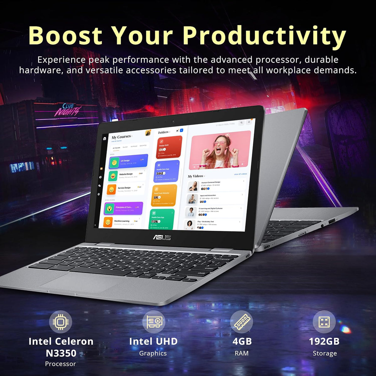 ASUS Chromebook 11.6' HD Student Laptop, Intel Celeron N3350, 4GB RAM, 192GB Storage (32GB eMMC+160GB Docking Station), Intel UHD Graphics, HD Camera, Stereo Speakers, Chrome OS, Gray
