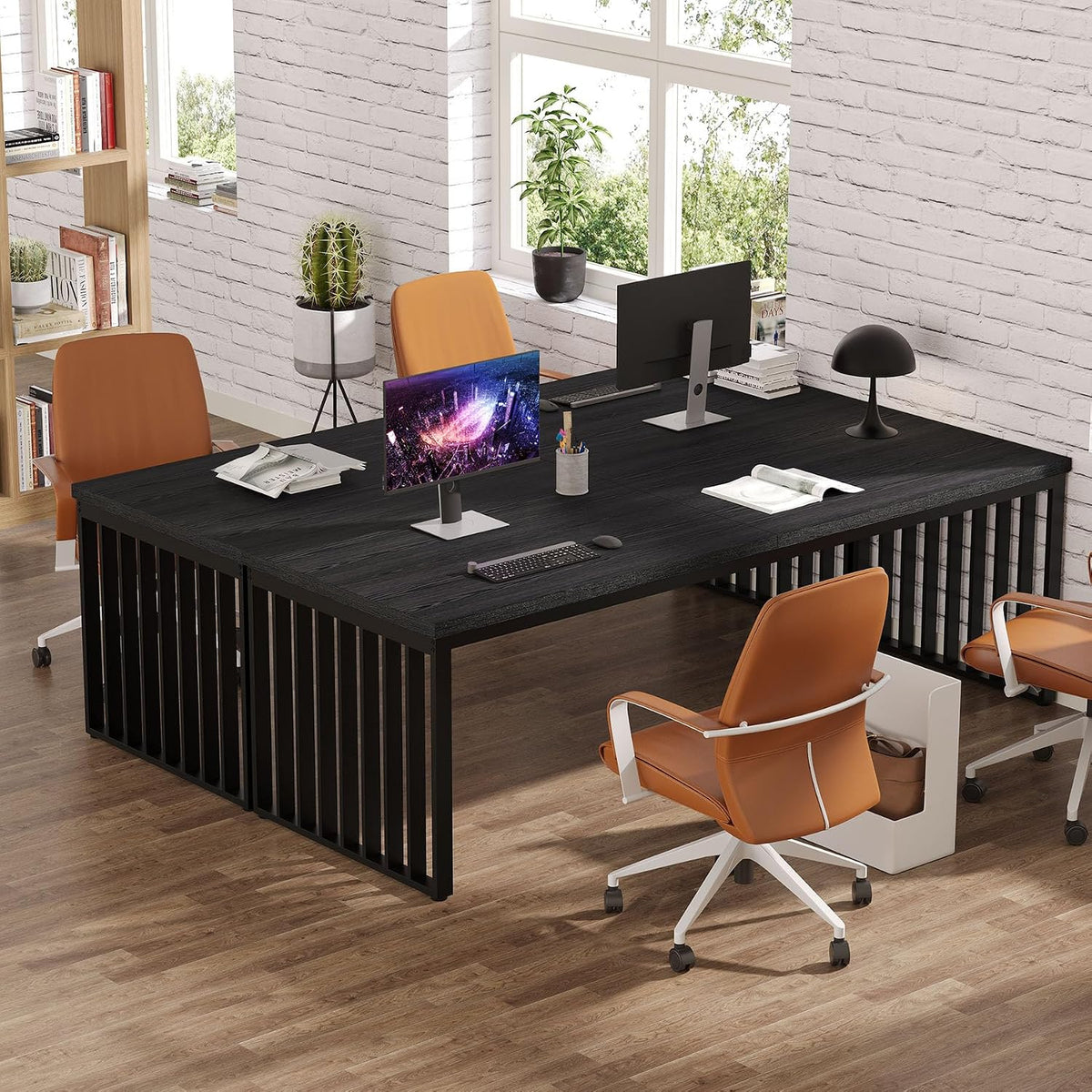 Tribesigns 78.74' Extra Long Computer Desk for 2 Person, Double Long Desk with Heavy Duty Metal Frame, Double Workstation Study Table for Home Office (Without Chair) (Black)
