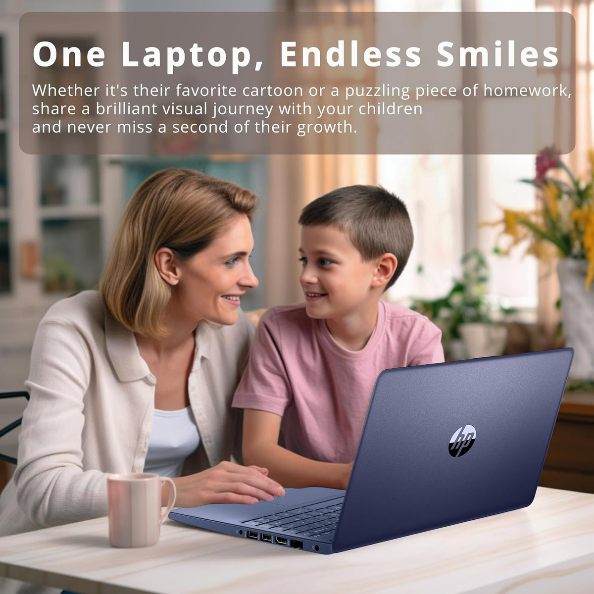 HP 14' HD Laptop, Windows 11, Intel Celeron Dual-Core Processor Up to 2.60GHz, 4GB RAM, 64GB SSD, Webcam, Dale Blue (Renewed)