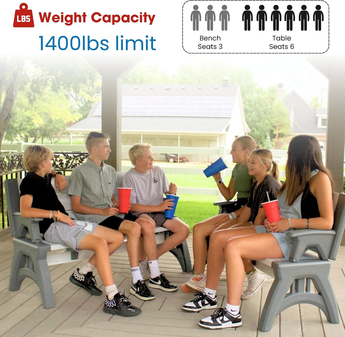 Convert-a-Bench Gen 2 2-in-1 Outdoor Convertible Bench to Picnic Table | Space-Saving, Weather-Resistant Patio Furniture for Yard, Deck, Garden | Easy Assembly & Durable - 1 Bench/Order, Adobe