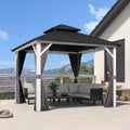 PURPLE LEAF 10' X 10' Hardtop Gazebo Metal Double Roof White Aluminum Frame Outdoor Heavy Duty Gazebo with Curtain and Netting for Patio Garden and Backyard, Grey