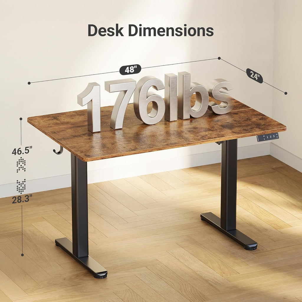 Claiks Electric Standing Desk, Adjustable Height Stand up Desk, 24x48 Inches Sit Stand Home Office Desk with Splice Board, Black Frame/Rustic Brown Top
