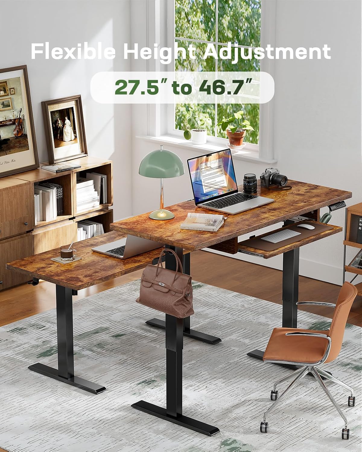 Marsail Electric Standing Desk Adjustable Height, 55 * 24 Inch Sit Stand up Desk for Home Office Furniture Computer Desk with 3 Memory Presets, Headphone Hook, Rustic Brown