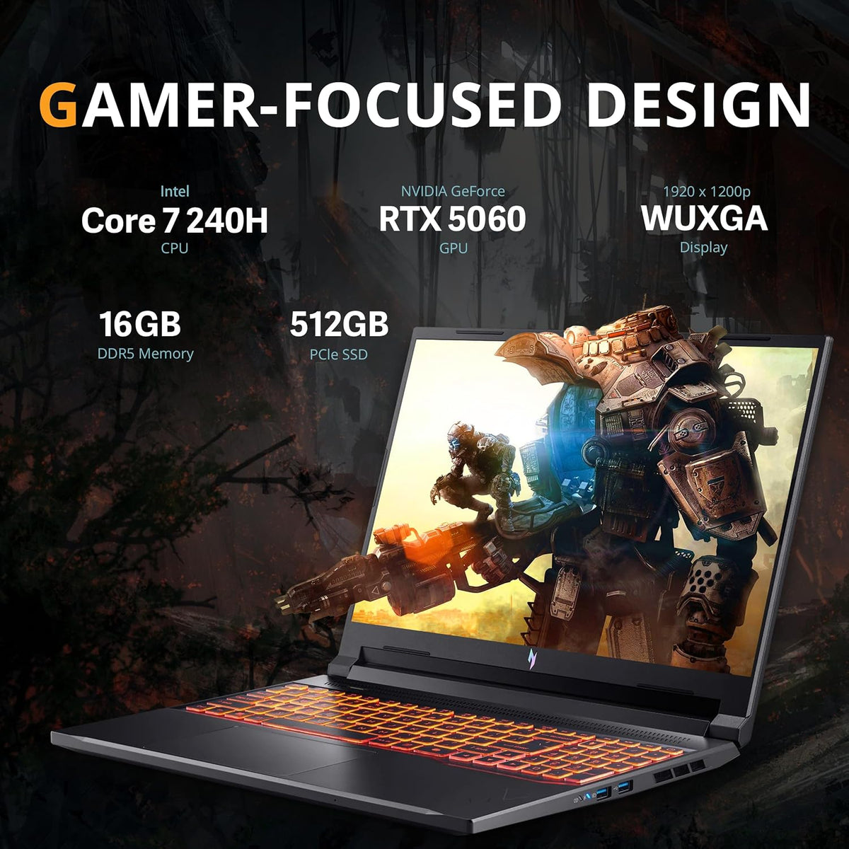 acer Nitro V 16 16' WUXGA 180Hz Gaming Laptop, Intel Core 7 240H, 16GB DDR5, 1.5TB Storage(512GB SSD+1TB Docking Station), GeForce RTX 5060, Backlit Keyboard, Num Pad, Nitro Mouse, Win 11 Pro, Black