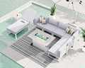 RADIATA 9 Pieces Aluminum Patio Furniture Set with Fire Pit Table, Modern Outdoor Sectional Sofa, Large Conversation Seat with Thick Cushion for Garden Backyard Deck Porch (White)