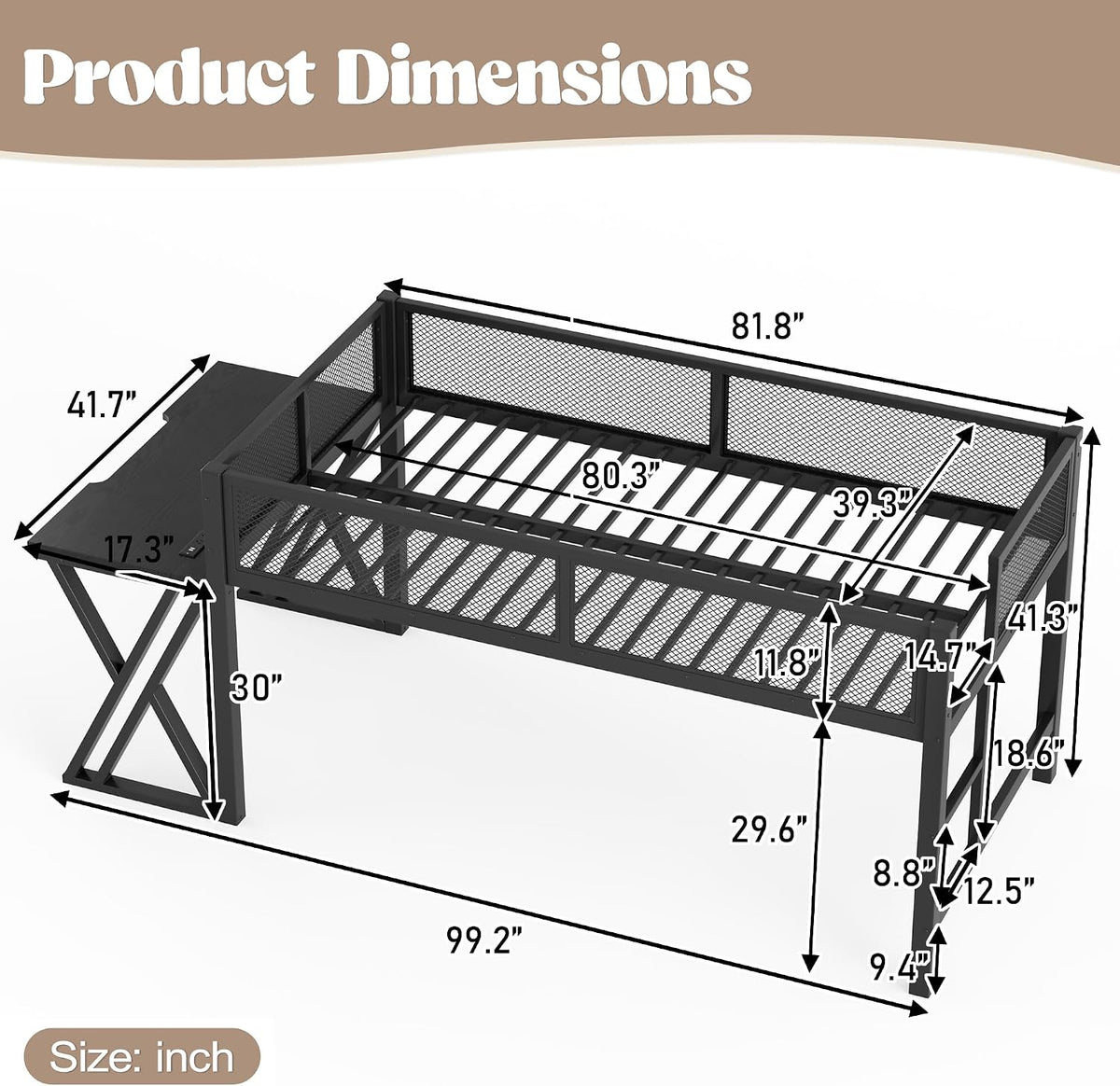 Bellemave Twin XL Loft Bed with Desk, Gaming mid loft Bed with Desk of X-Shaped Leg, LED for Adults, Teens, Kids, Black