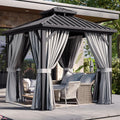 Aoxun 8 FTx 8FT Hardtop Gazebo with Double Galvanized Steel Roof, Outdoor Pavilion with Breathable Netting & Privacy Curtain for Backyard, Patio - Versatile for Family Gatherings, Carport (Gray)
