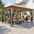 COBIZI 13x13 Pop Up Canopy Tent-Gazebos On Clearance Upgrade Metal Outdoor Canopy Waterproof - Portable Gazebo with Mosquito Nettings, 4 Ropes 8 Stakes and Carry Bag for Patio Garden(Khaki)