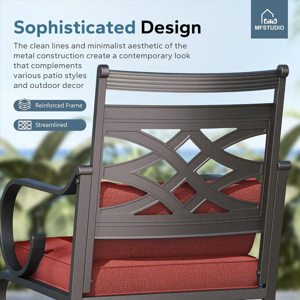 MFSTUDIO Patio Table and Chairs Set, Outdoor Dining Set for 4 with Umbrella Hole, 5 Piece Patio Dining Sets for Deck,(Red)