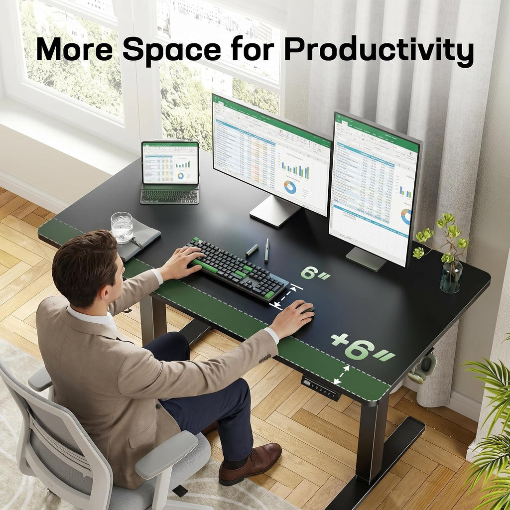 Electric Standing Desk Adjustable Height, 48 x 30 inch Standing Desk with Deeper Tabletop & 4 Memory Presets, One Piece Standing Desk for Home Office & Computer Workstation, Black Wooden,2 Packages