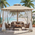 COBIZI Gazebo 10x10 Heavy Duty Gazebos with Improved Nettings Outdoor Gazebo Double Roof Patio Gazebos with Metal Steel Frame Outdoor Canopy for Patio, Deck, Backyard (Khaki)
