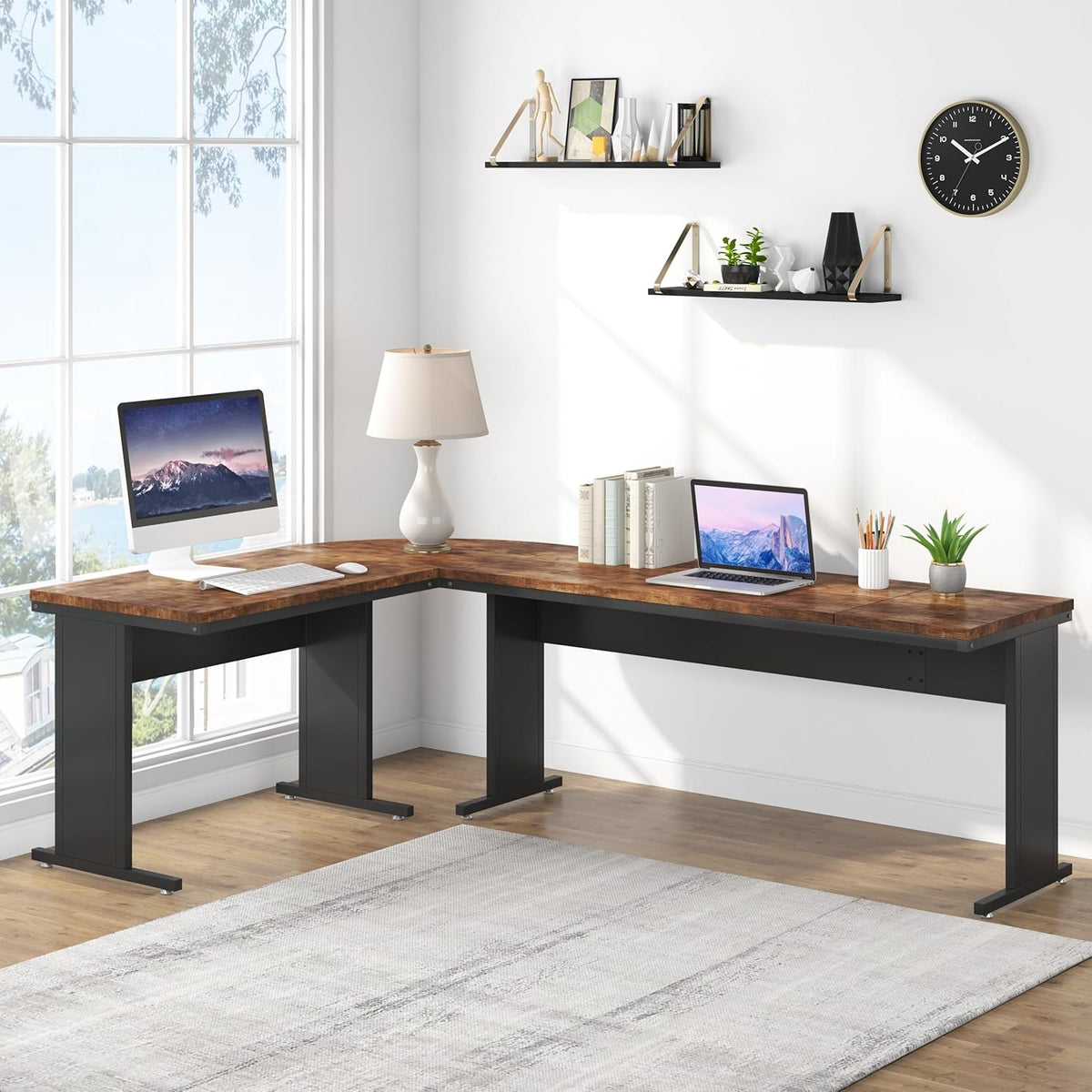 Tribesigns 83-Inch Large L Shaped Desk, Reversible Executive Office Desk, Modern Corner Computer Table Business Workstation for Home Office (Brown)