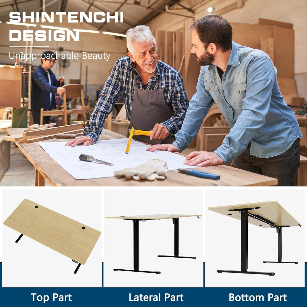 Shintenchi Standing Desk, 71x31 Inch Height Adjustable Electric Sit Stand up Desk, Ergonomic Rising Computer Table, Modern Lift Gaming Desk Workstation for Home Office, Walnut and Black