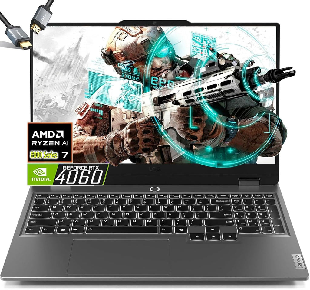 Lenovo LOQ 15.6 Gaming Laptop AMD Ryzen 7 8845HS Beat i9-13900H - RTX 4060-32GB DDR5 RAM -2TB PCIe SSD -Backlit Keyboard - FHD Display G-SYNC - Windows 11 - Computadora Gamer PC - HDMI Cable